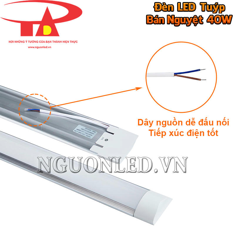Dây nguồn đi kèm của đèn LED tuýp bán nguyệt 40W hỗ trợ đấu nối trực tiếp và cấp điện dân dụng thuận tiện