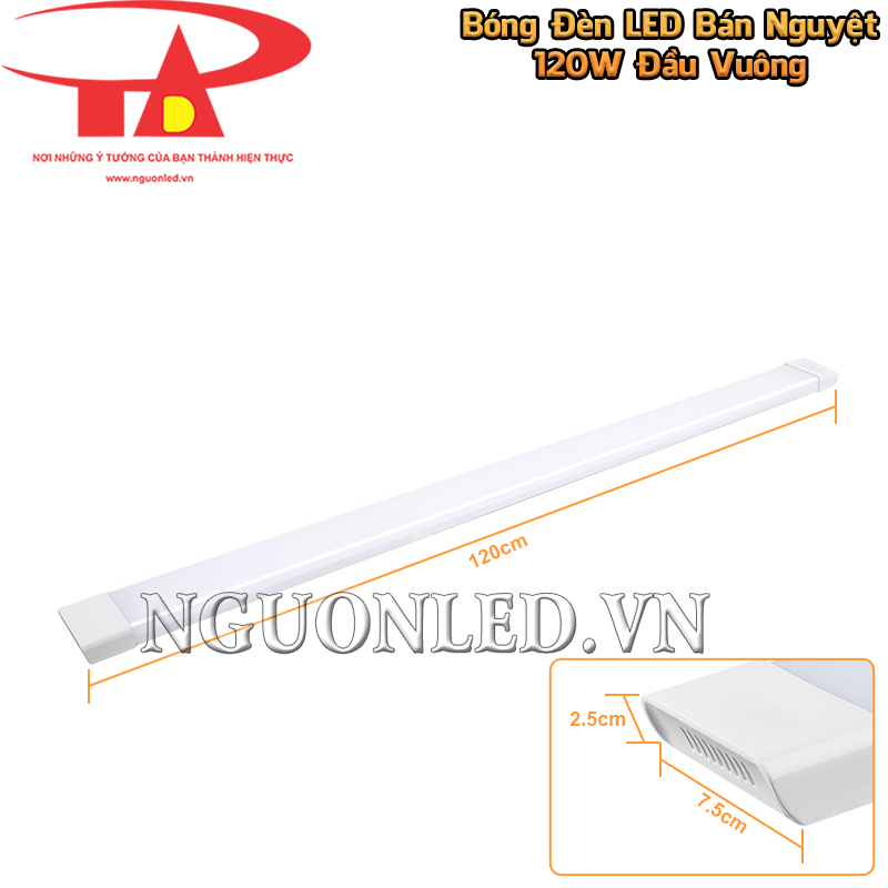 Đèn tuýp LED bán nguyệt đầu vuông 120W liền máng, thân dài 120cm và bề mặt mica màu trắng