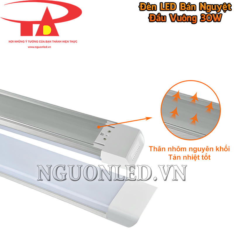 Thân nhôm nguyên khối của đèn LED bán nguyệt 60cm hỗ trợ tản nhiệt và giữ dáng chắc khi lắp nổi