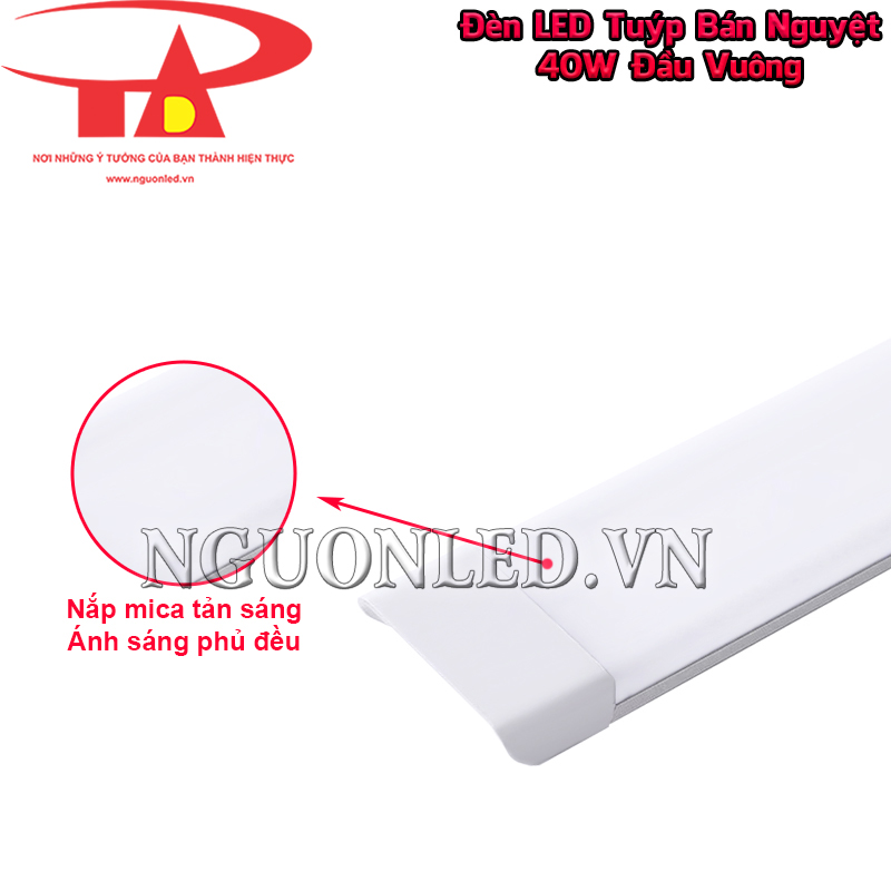 Bóng đèn LED tuýp bán nguyệt 40W dùng nắp mica tán sáng để làm dịu điểm LED và tạo dải sáng liền hơn