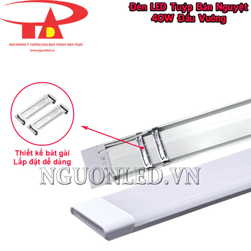 Đèn tuýp LED bán nguyệt đầu vuông 40W lắp nổi bằng bát gài, thuận tiện căn thẳng thân đèn trên bề mặt