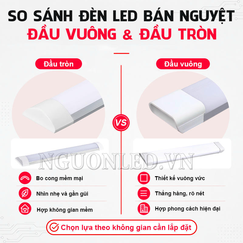 So sánh đèn LED bán nguyệt với hai kiểu dáng khác nhau