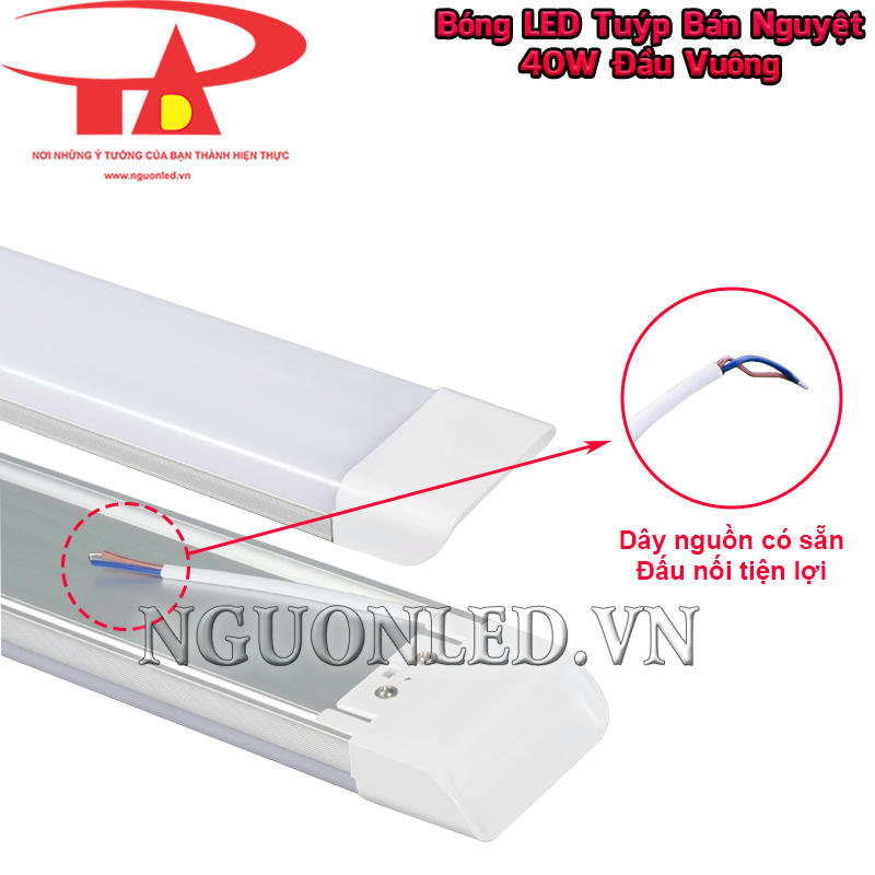 Bóng tuýp LED bán nguyệt đầu vuông 40W dùng dây nguồn liền thân với lõi đồng và lớp vỏ nhựa chống cháy