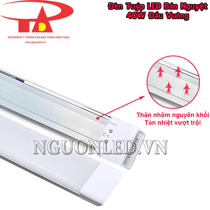 Đèn LED tuýp bán nguyệt đầu vuông 40W có thân nhôm nguyên khối hỗ trợ dẫn nhiệt ra bề mặt khi hoạt động