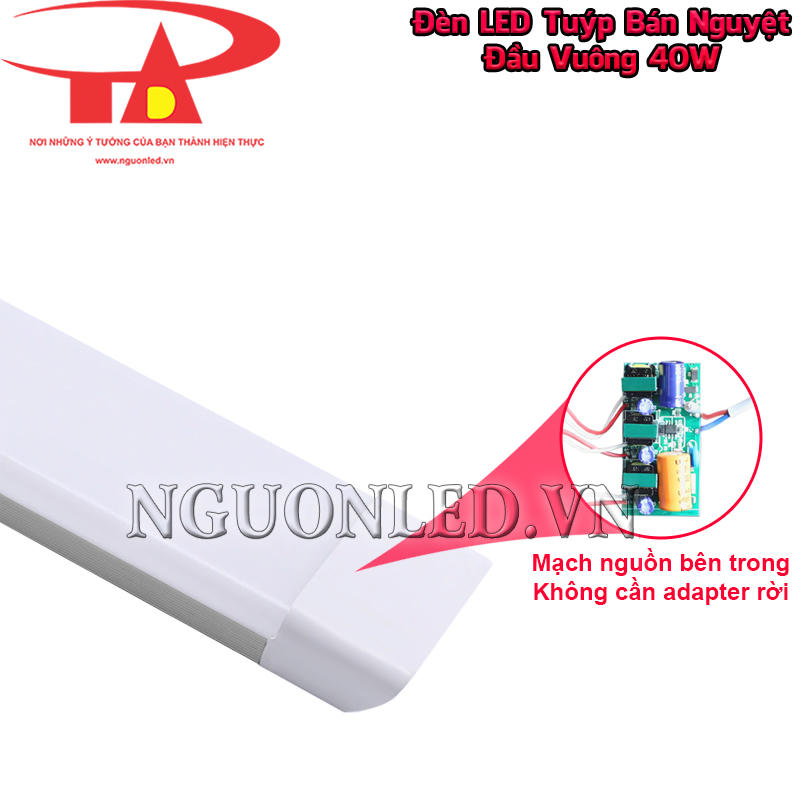 Bóng LED bán nguyệt đầu vuông 40W tích hợp mạch nguồn bên trong thân, không cần bố trí adapter rời