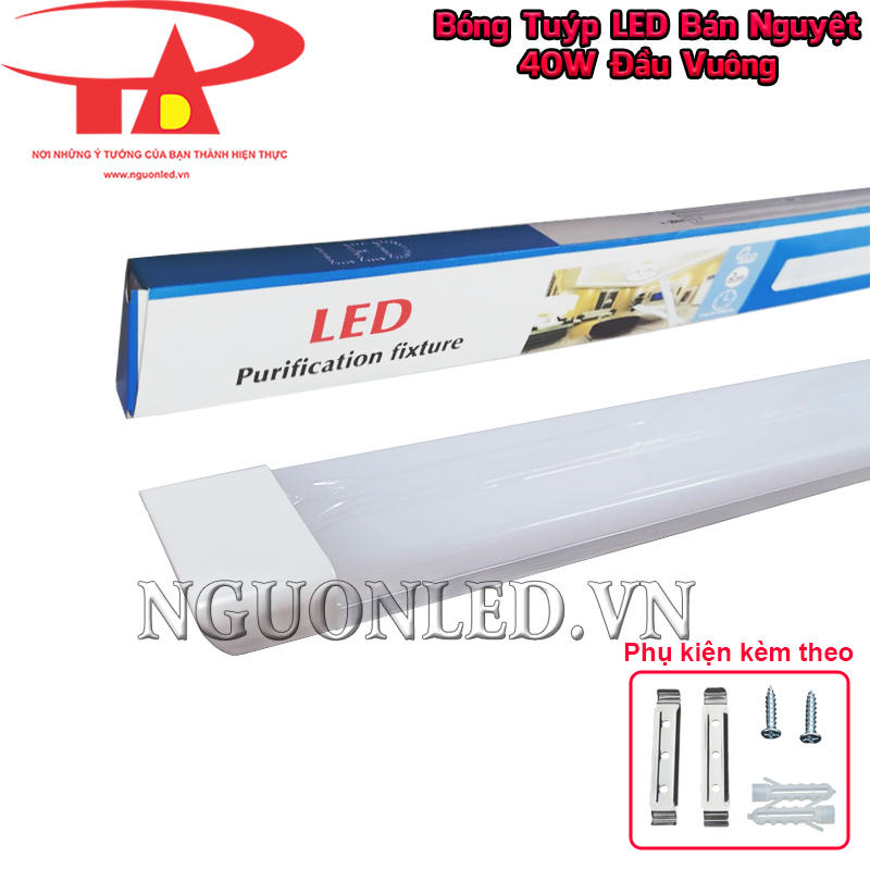 Đèn LED tuýp bán nguyệt đầu vuông 40W đi kèm bát gài, tắc kê nhựa và vít để chuẩn bị lắp nổi