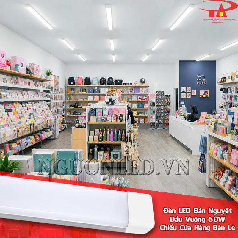 Đèn tuýp LED bán nguyệt đầu vuông 60W chiếu sáng rõ giúp quan sát sản phẩm và lối đi trong cửa hàng