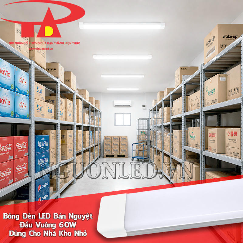 Đèn LED bán nguyệt đầu vuông lắp theo tuyến giúp quan sát thùng hàng và dãy kệ trong kho
