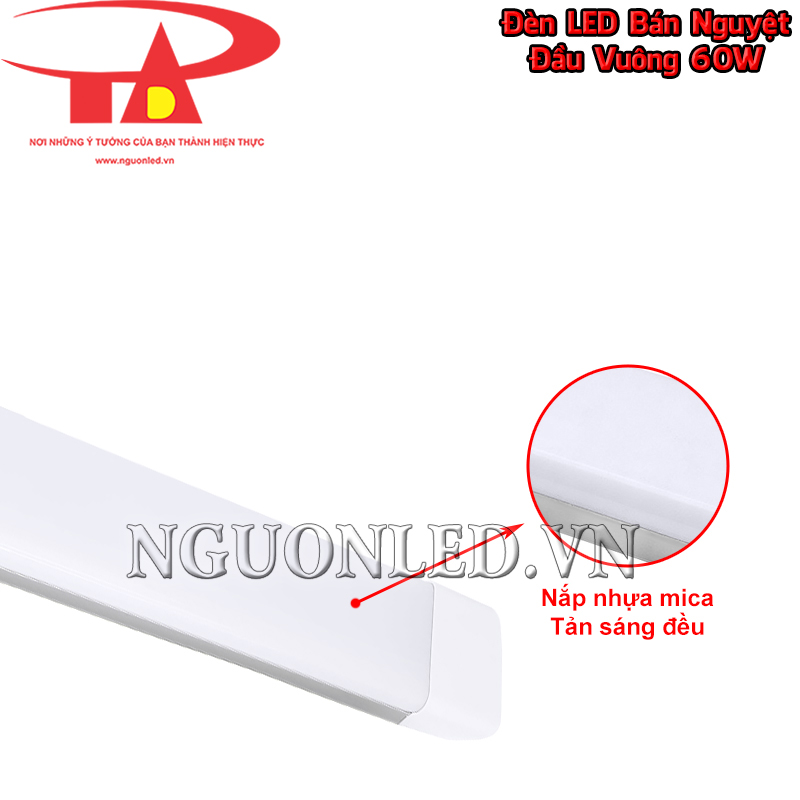 Nắp mica tản sáng giúp ánh sáng từ dải LED của đèn bán nguyệt 60W mềm và đều hơn