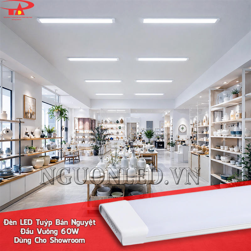 Đèn LED tuýp bán nguyệt đầu vuông 60W hỗ trợ quan sát cách bố trí sản phẩm trong showroom