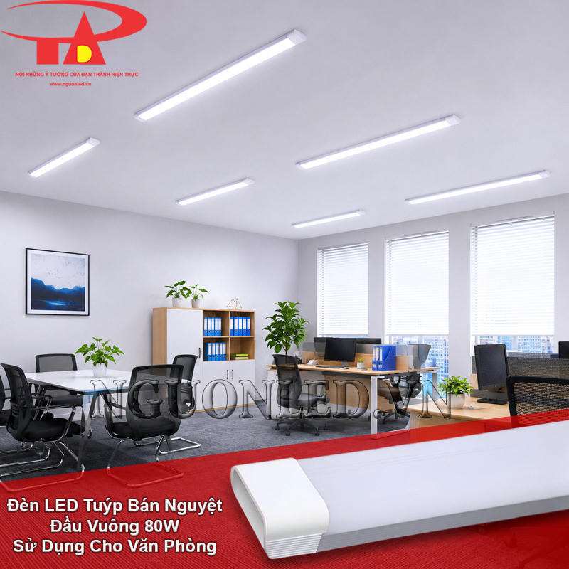 Đèn tuýp LED bán nguyệt 80W đầu vuông giúp văn phòng rộng có nền sáng đều