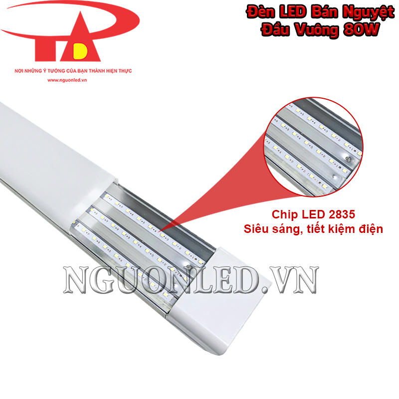Chip LED SMD 2835 bố trí dọc thân bóng LED bán nguyệt đầu vuông 80W cho dải sáng rõ và liền mạch