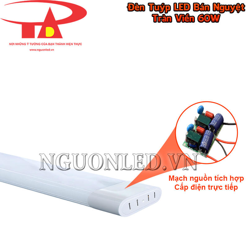 Đèn LED tuýp bán nguyệt oval 60W tích hợp mạch nguồn trong thân để tiếp nhận nguồn điện 85~265V AC