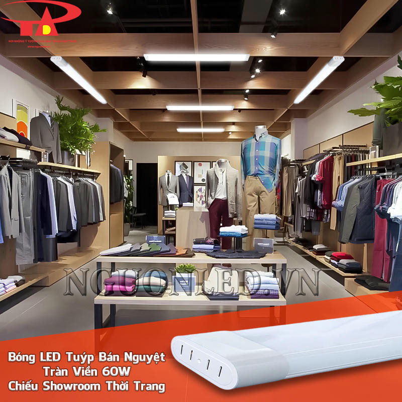 Đèn tuýp LED bán nguyệt oval 60W chiếu sáng showroom thời trang với các cụm trưng bày và ma-nơ-canh
