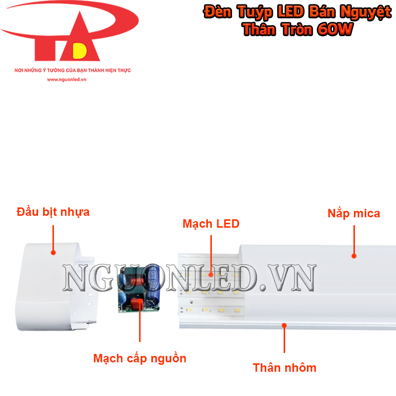  Đèn LED bán nguyệt oval 60W với chip LED, mạch nguồn và các bộ phận chính