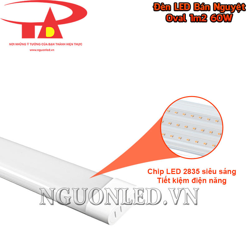 Bóng tuýp LED bán nguyệt oval 60W dùng chip SMD 2835 tạo dải sáng chạy dọc theo chiều dài thân đèn