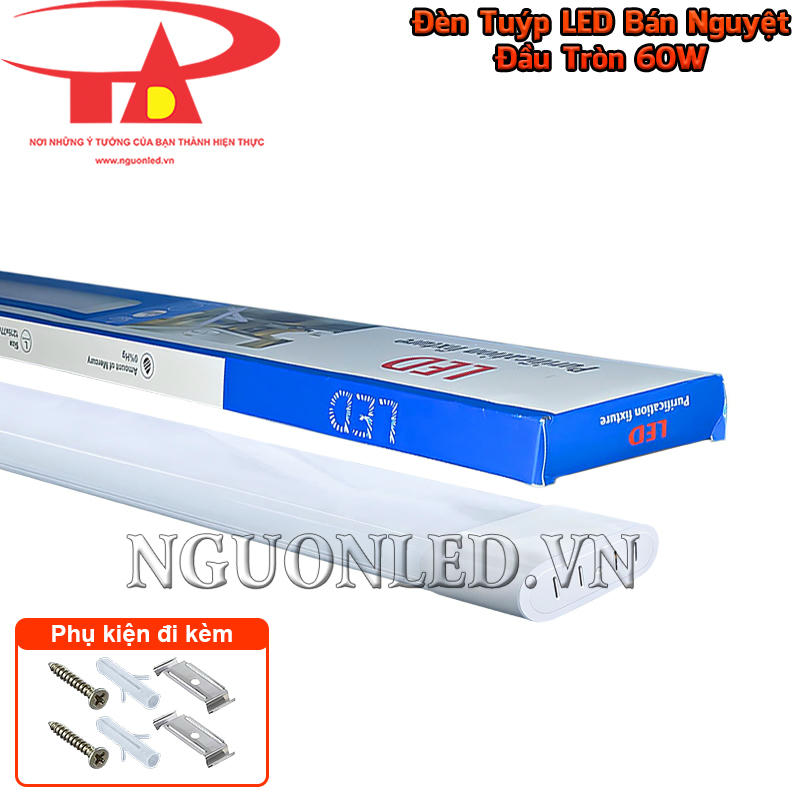 Bóng đèn tuýp LED bán nguyệt 60W đi kèm bát gài, tắc kê nhựa và vít cố định cơ bản