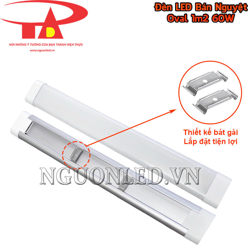 Bóng LED bán nguyệt oval 60W sử dụng bát gài làm điểm giữ thân đèn tại vị trí lắp nổi