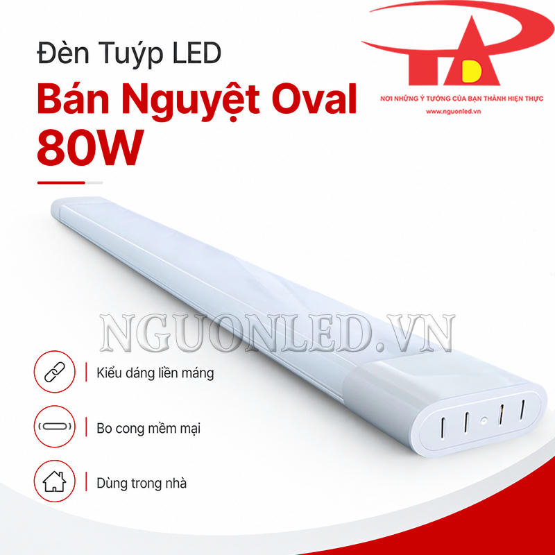  Đèn tuýp LED bán nguyệt oval 80W dạng liền máng với cạnh thân và hai đầu bo cong mềm mại