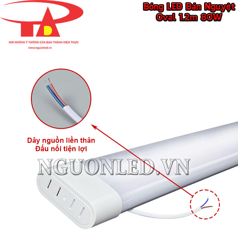 Bóng LED bán nguyệt oval 80W có dây nguồn liền thân, lõi đồng và vỏ nhựa chống cháy