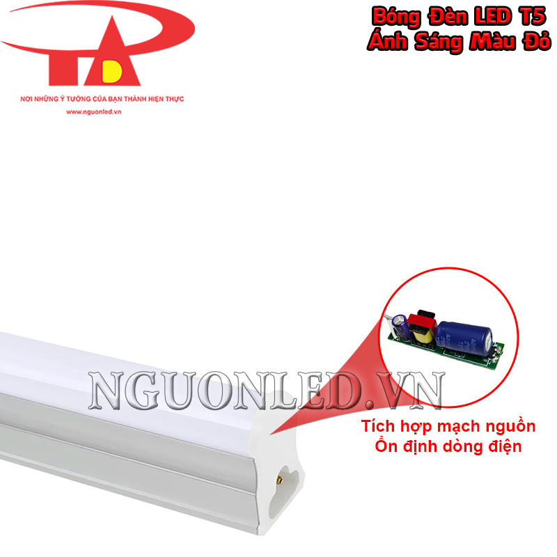 Bóng đèn LED tuýp T5 màu đỏ tích hợp mạch nguồn giúp ổn định dòng điện