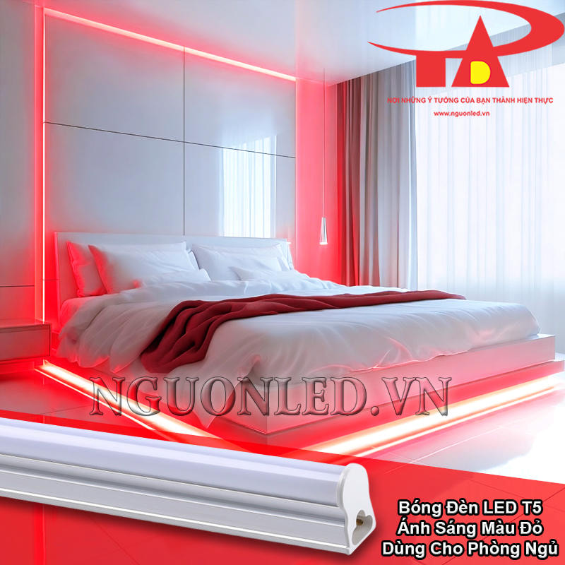 Bóng đèn LED T5 màu đỏ lắp âm vách tường và gầm giường phòng ngủ