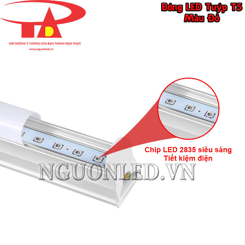 Đèn tuýp LED T5 màu đỏ với chip 2835 cho độ sáng cao, tiết kiệm điện