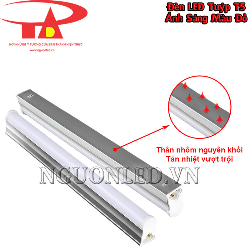 Đèn LED tuýp T5 màu đỏ thân nhôm nguyên khối
