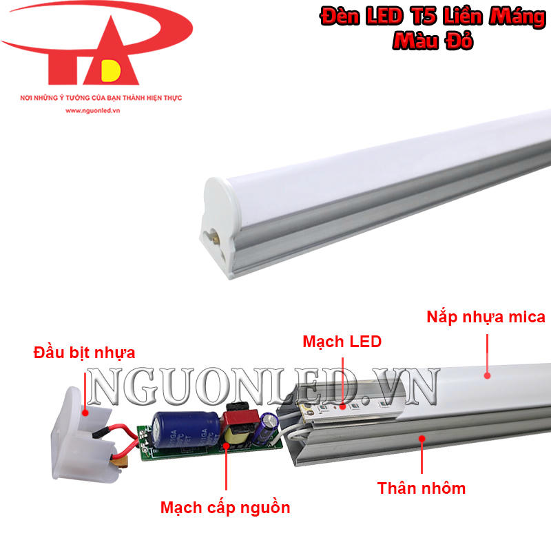 Đèn LED T5 ánh sáng màu đỏ sử dụng linh kiện đồng bộ, hoạt động ổn định