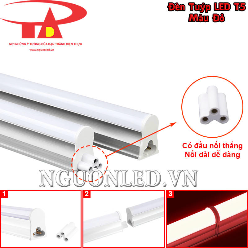 Đèn LED T5 ánh sáng màu đỏ có thể nối dài với đầu nối thẳng