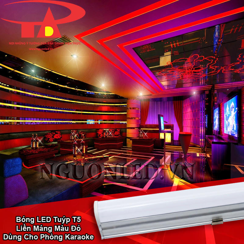 Phòng karaoke dùng đèn LED T5 ánh sáng màu đỏ lắp âm trần