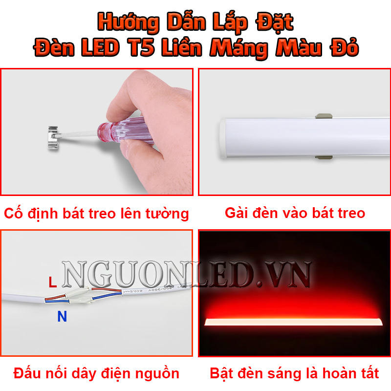 Hướng dẫn lắp đặt đèn LED T5 liền máng màu đỏ đúng quy trình