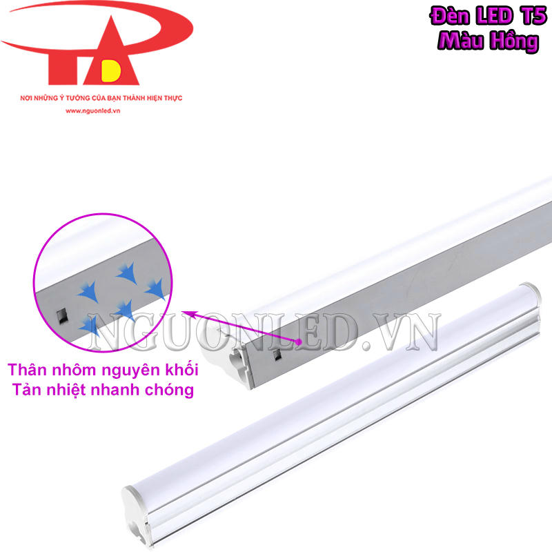 Bóng đèn LED T5 màu hồng dùng thân nhôm nguyên khối giúp tản nhiệt nhanh chóng
