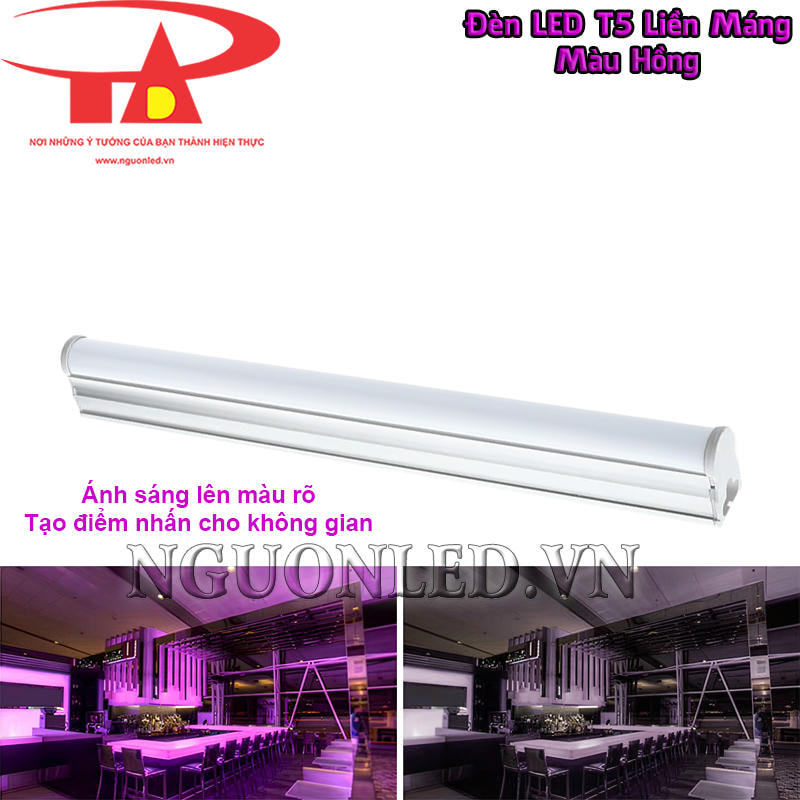 Đèn LED T5 liền máng ánh sáng màu hồng hiện rõ cho mảng trang trí trong nhà