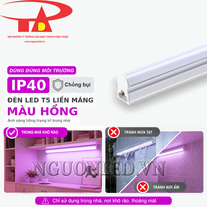 Đèn LED T5 màu hồng tạo tuyến sáng trang trí trong nhà