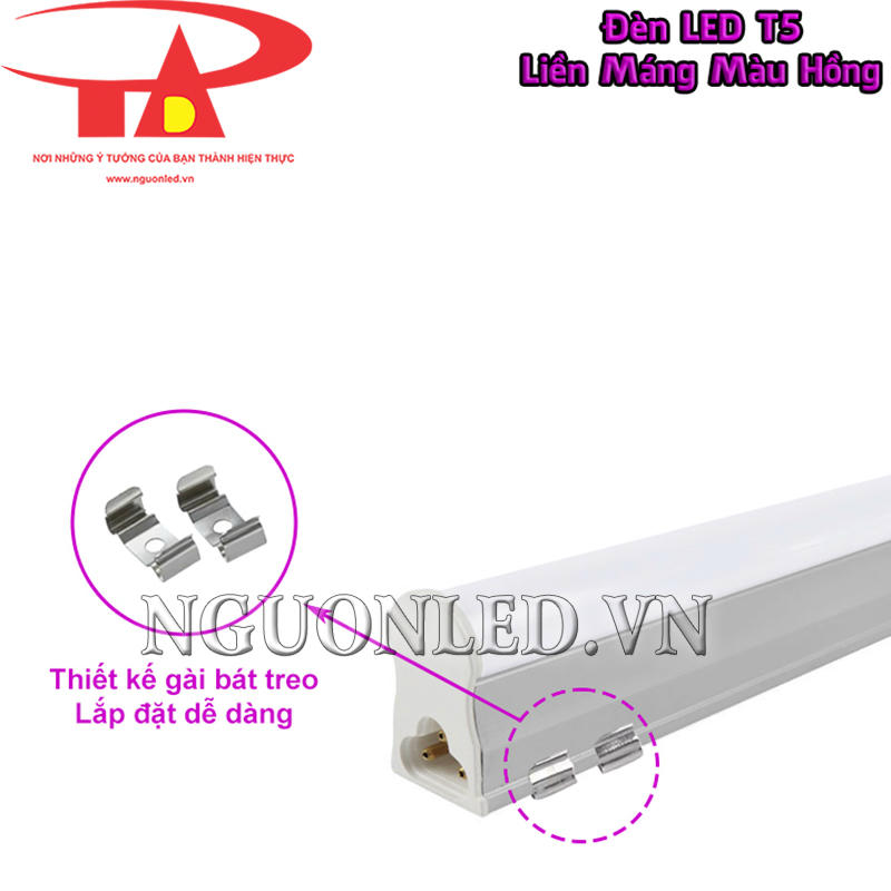 Bóng LED tuýp T5 màu hồng với cơ chế gài bát treo giúp dễ dàng lắp đặt