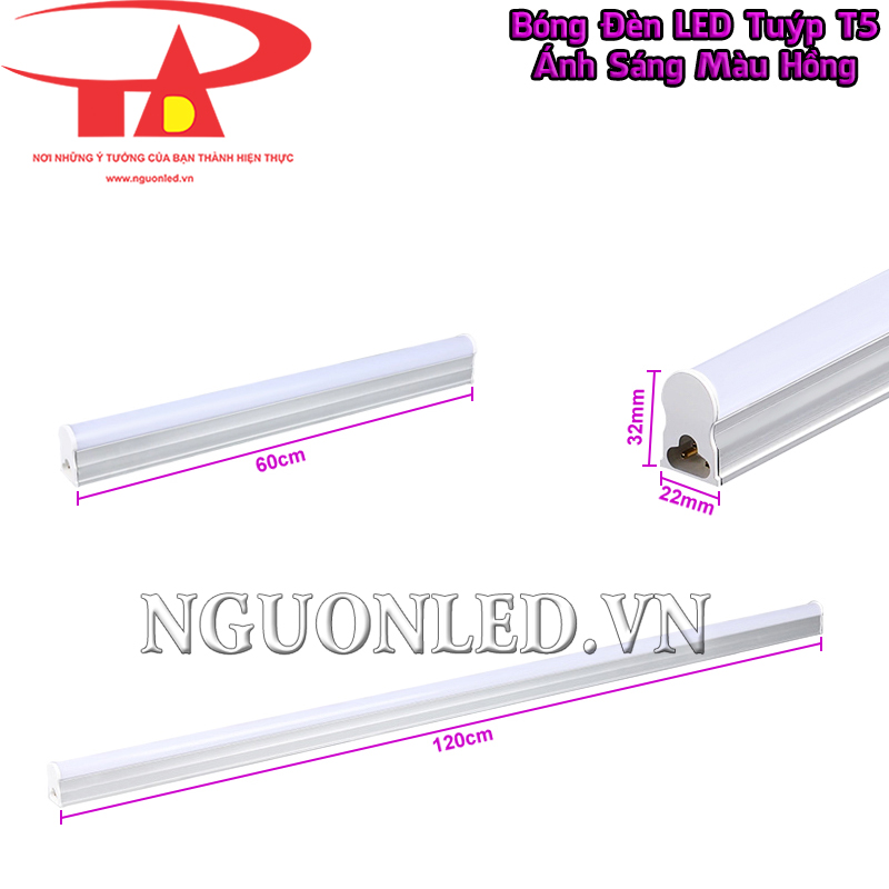 Bóng LED T5 màu hồng với tiết diện gọn, tùy chọn chiều dài cho từng không gian