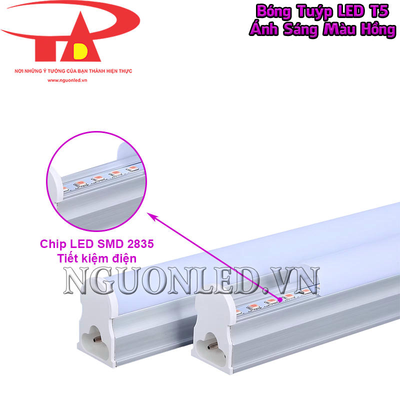 Chip LED SMD 2835 trên đèn LED T5 màu hồng phân bổ ánh sáng theo dải