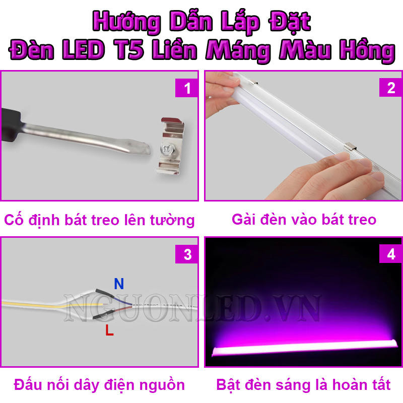 Hướng dẫn lắp đặt đèn LED T5 liền máng màu hồng