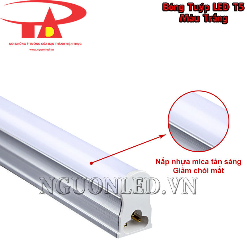 Đèn tuýp LED T5 ánh sáng trắng sử dụng nắp mica tản sáng giúp giảm chói mắt