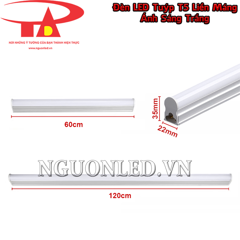 Đèn LED T5 màu trắng với chiều dài 120cm và 60cm