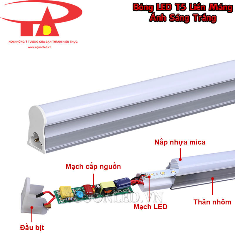 Đèn LED T5 màu trắng sử dụng linh kiện chất lượng