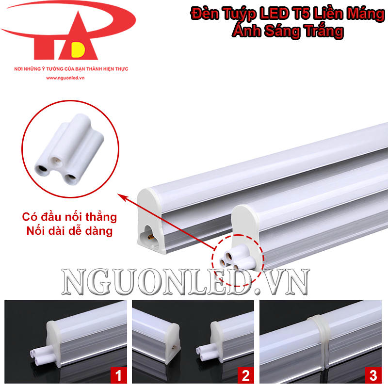 Đèn tuýp LED T5 liền máng ánh sáng trắng nối dài dễ dàng với đầu nối thẳng