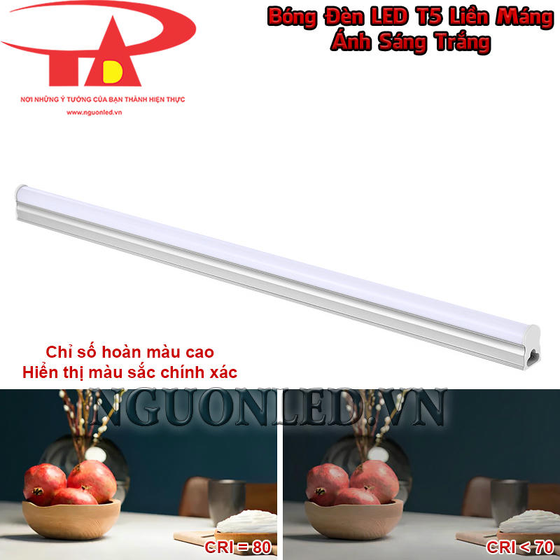 Đèn LED T5 màu trắng với CRI 80 Ra, hiển thị màu sắc chính xác