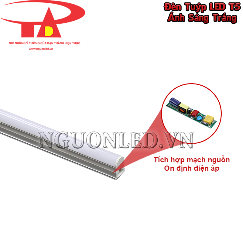 Mạch nguồn tích hợp bên trong bóng đèn LED T5 màu trắng giúp ổn định dòng điện