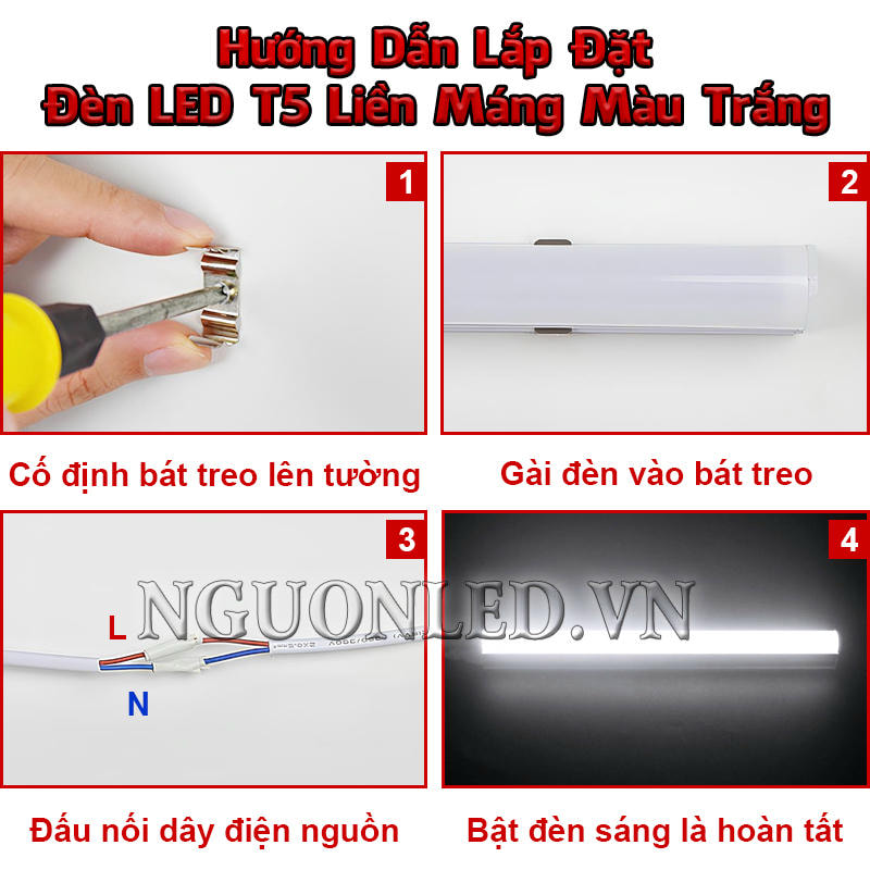 Hướng dẫn lắp đặt đèn LED T5 liền máng màu trắng chuẩn kỹ thuật
