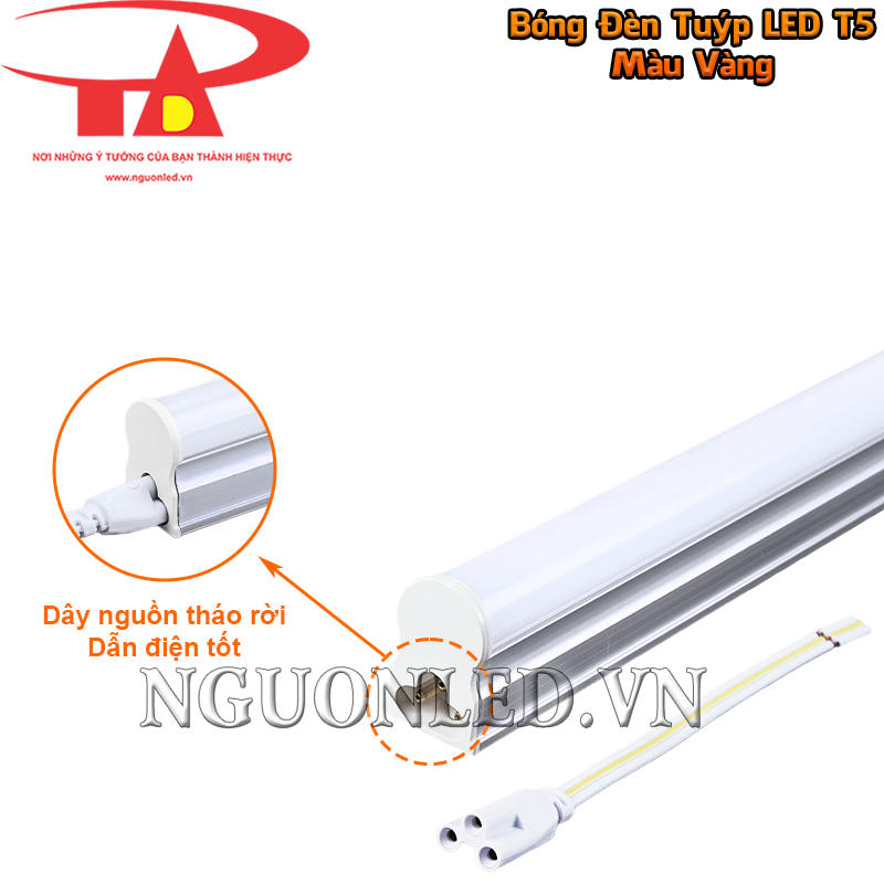 Thiết kế đèn LED T5 ánh sáng vàng với dây nguồn tháo rời tiện lợi