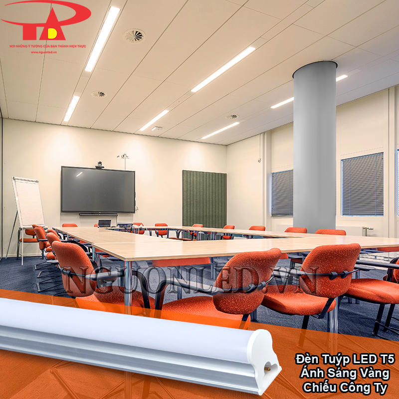 Đèn LED tuýp T5 liền máng màu vàng dùng lắp âm trần công ty