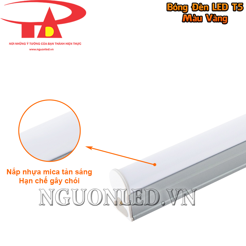 Nắp mica tản sáng trên đèn tuýp LED T5 màu vàng giúp ánh sáng không gây chói mắt