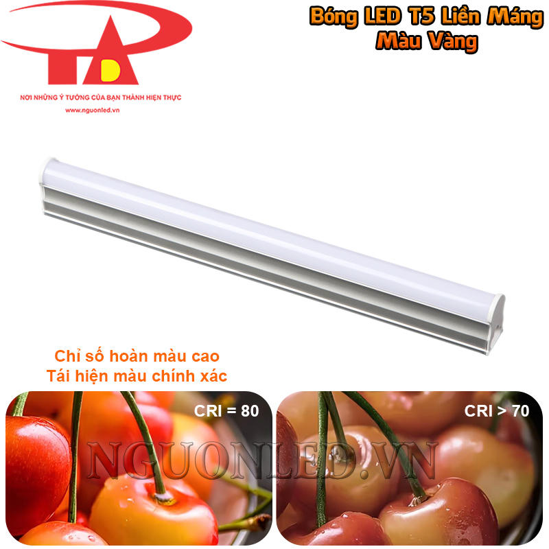 Đèn tuýp LED T5 màu vàng tái hiện màu chính xác với CRI 80Ra